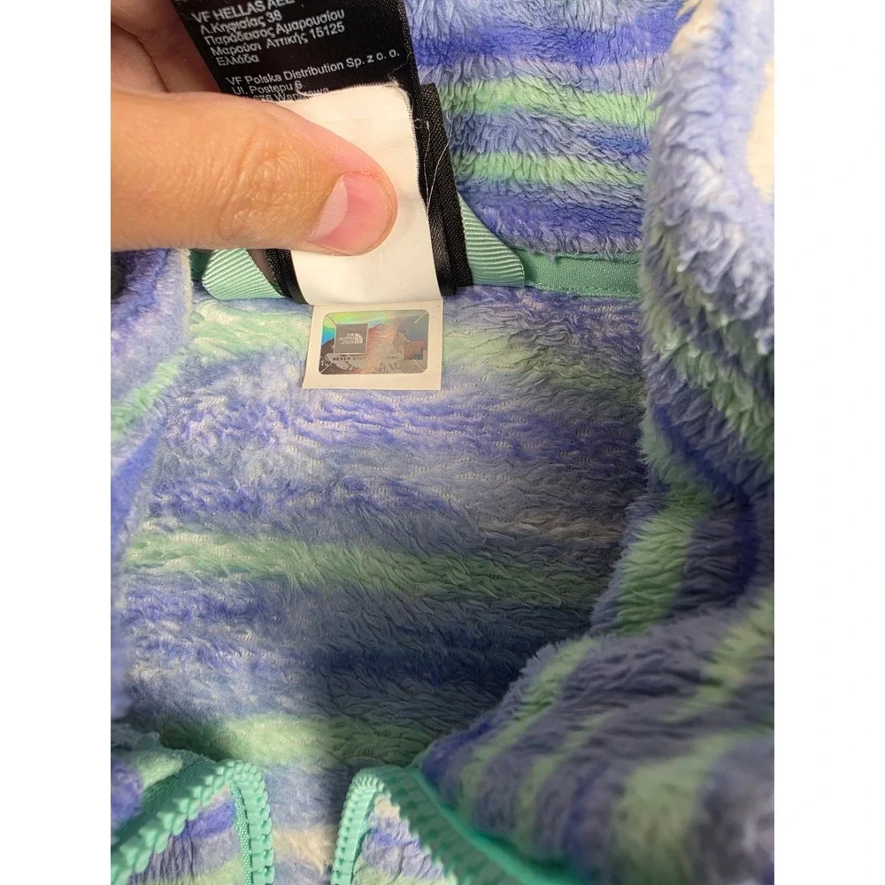 The North Face Fleece Jacket Youth Girls XL Blue Green Striped Full Zip Outdoor